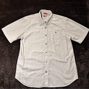 Field & Forest Short Sleeve Button Down Shirt Sz L Outdoor Cotton  Metal Buttons